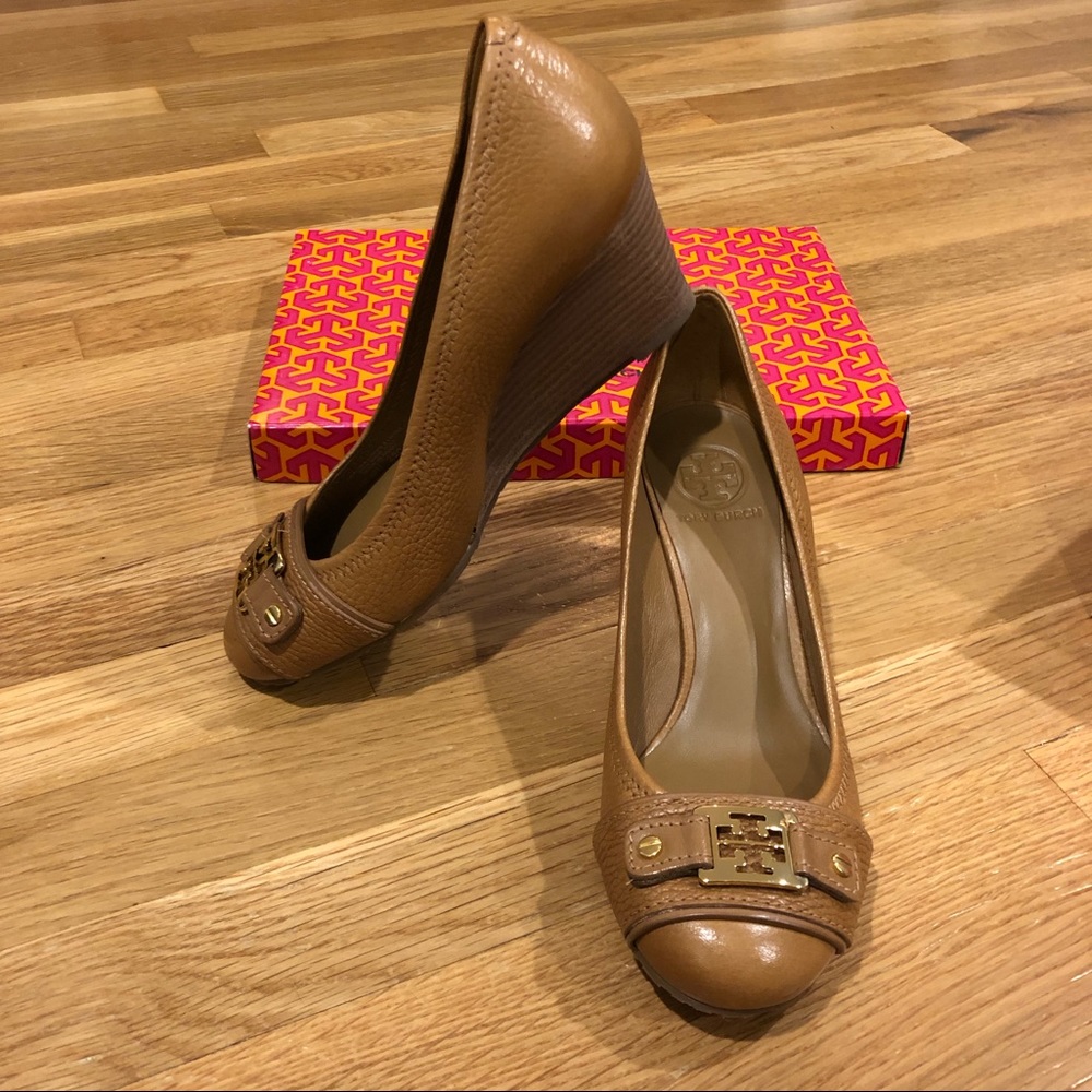 Tory Burch tan wedges